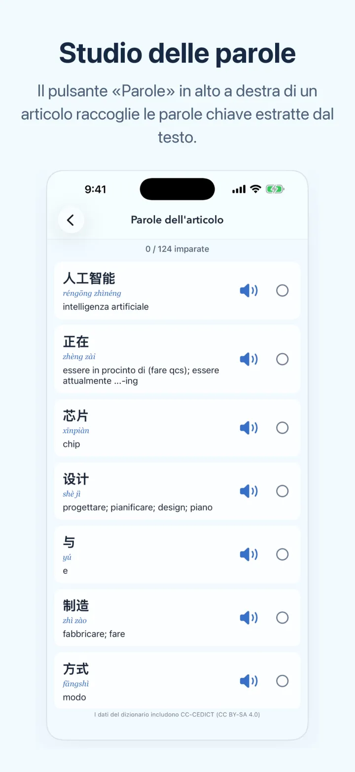 Schermata iPhone di Cinese delle news – Studio delle parole