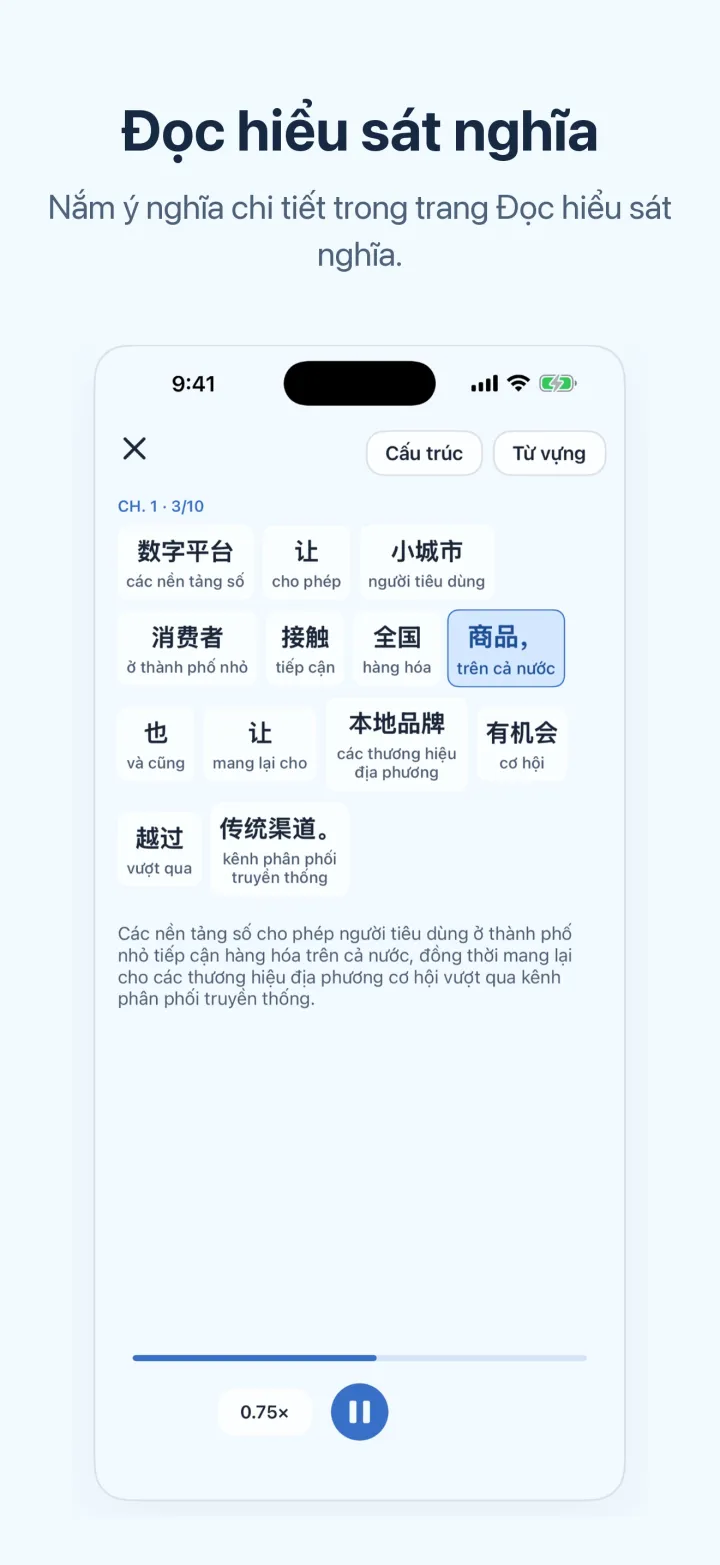 Màn hình iPhone của Học tiếng Trung qua tin tức – Đọc hiểu sát nghĩa